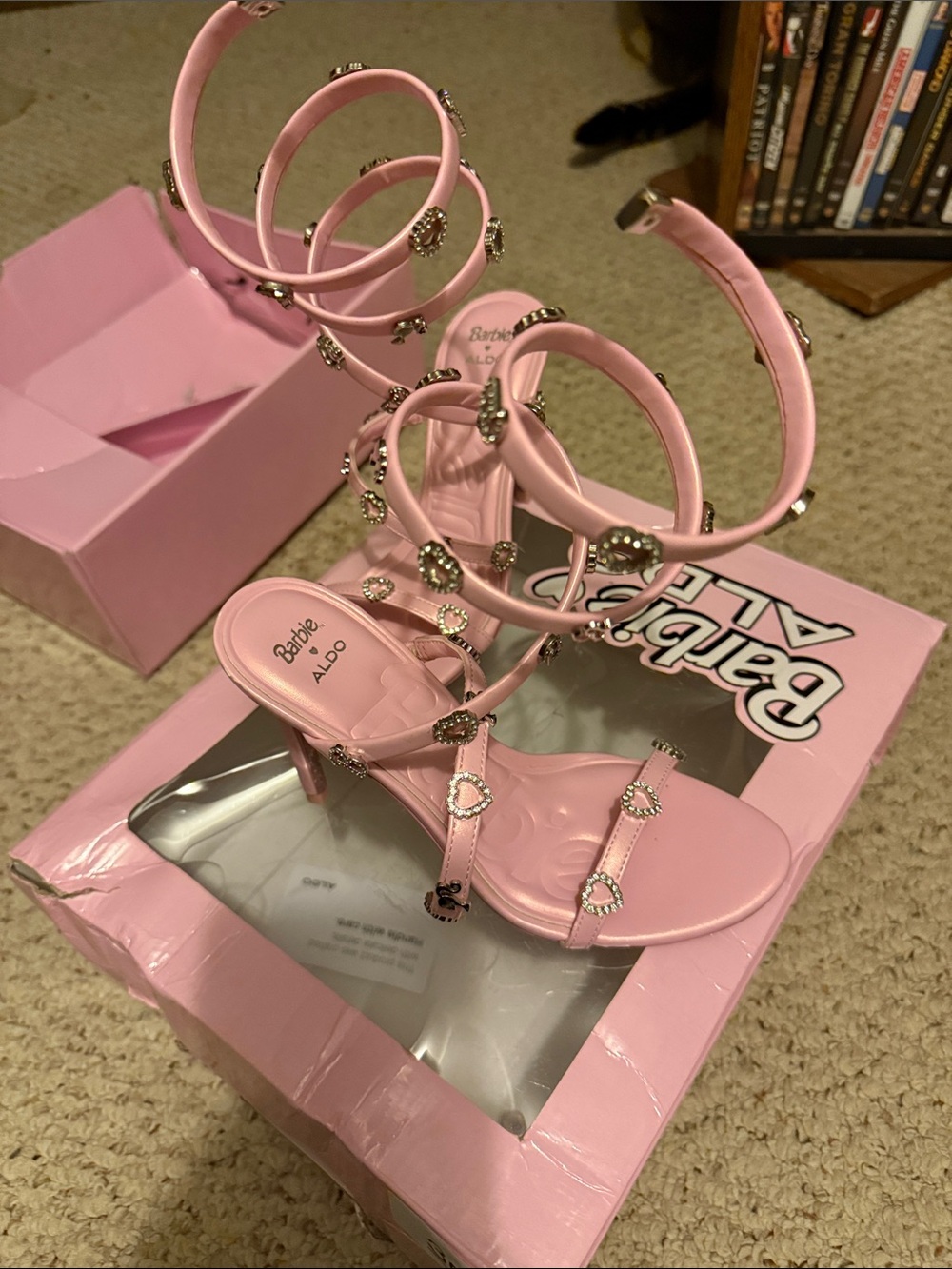 Aldo Barbie Pink Gem-Strap Spiral Ankle Sandals